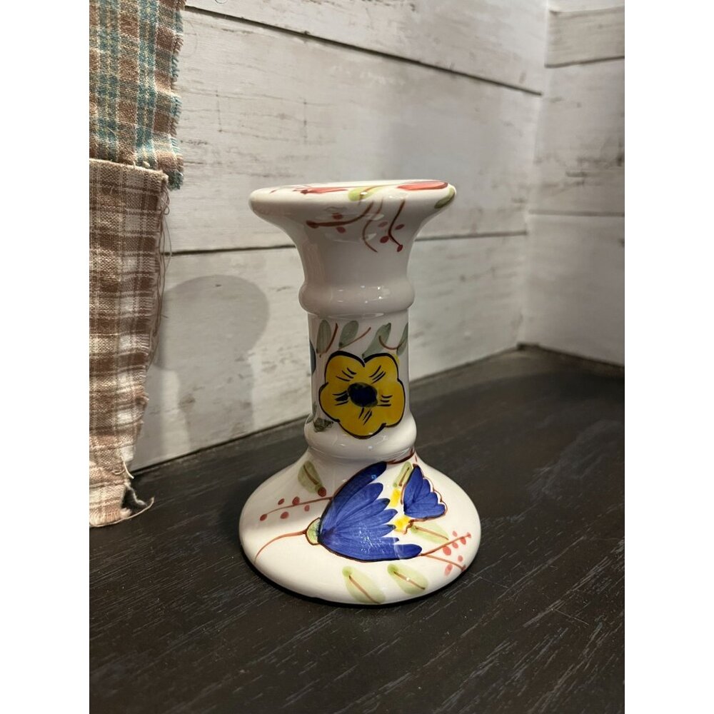 Handpainted Ceramic Candle Holder With Floral Design Harry James Exclusive